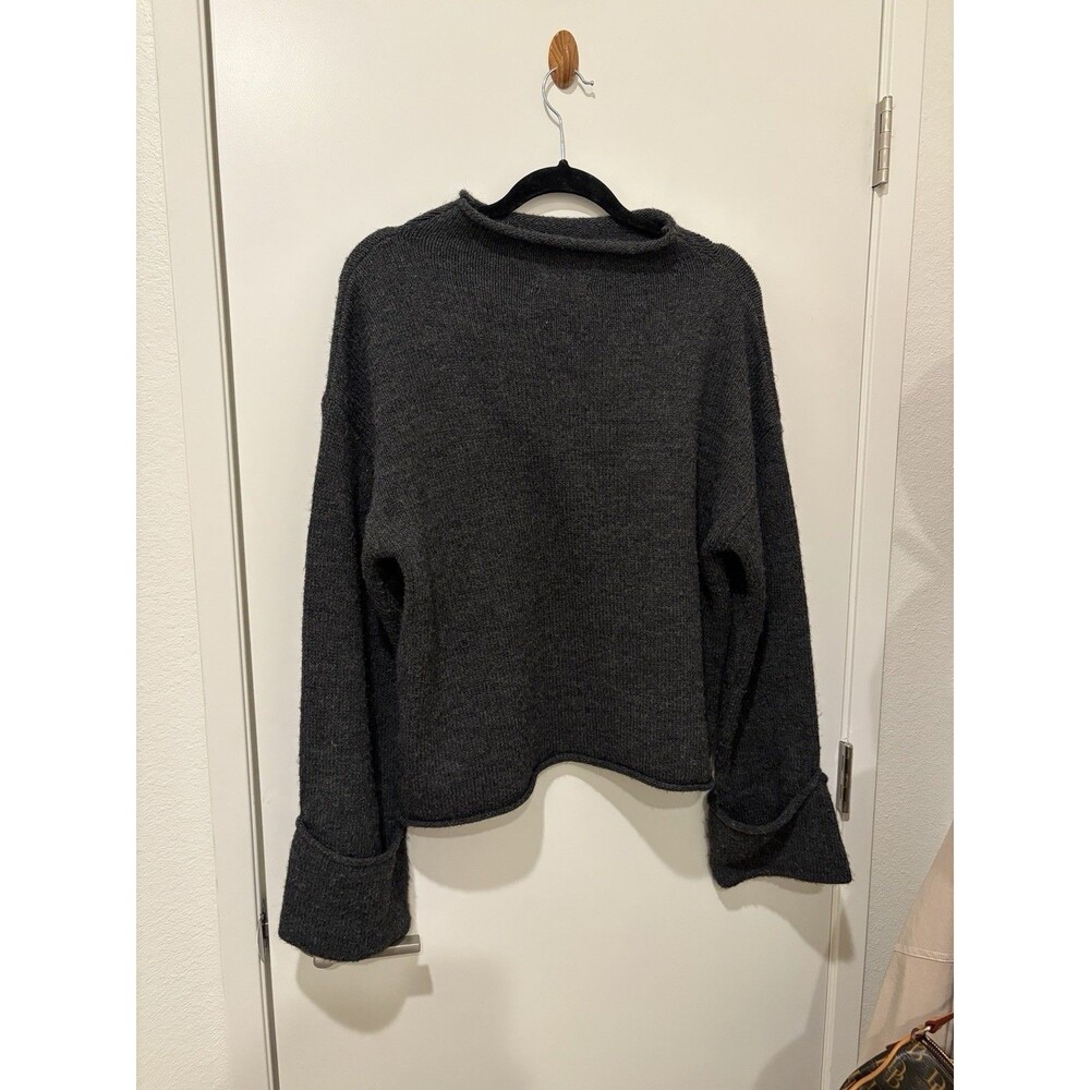 Anthropologie Oversized Rolled Neck Bell Sleeve Sweater Size M Dark Gray - Picture 5 of 7